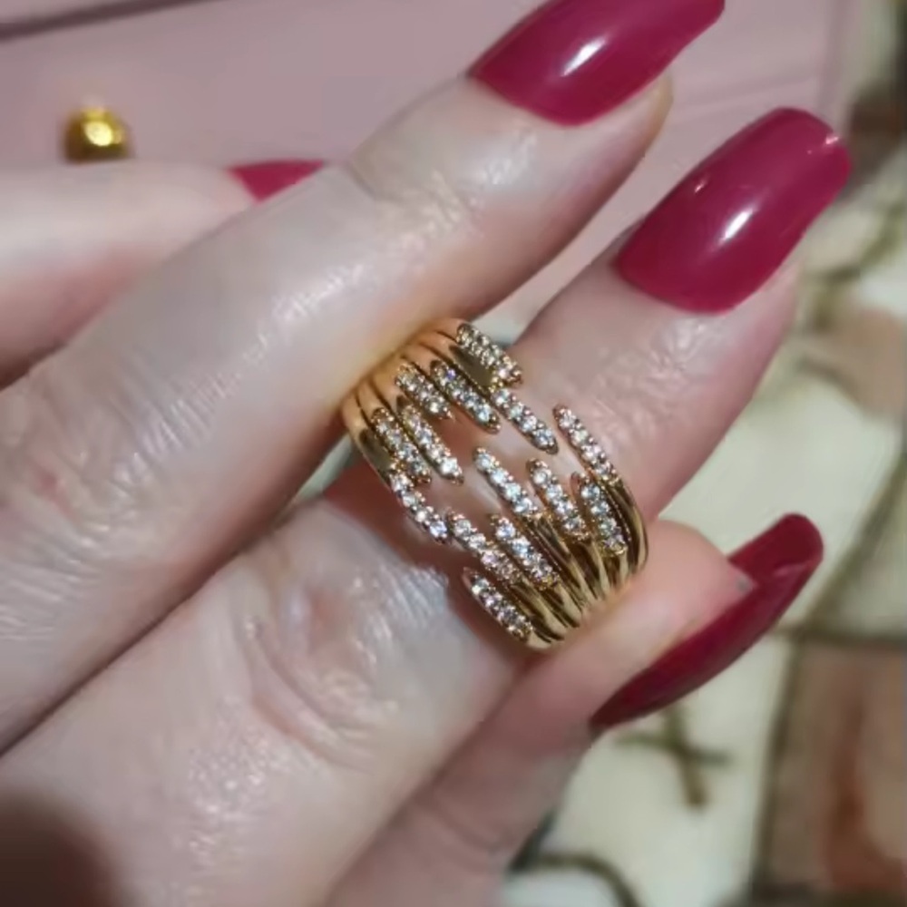 Anthropologie Spiral Gold Crystal Ring - Picture 13 of 14